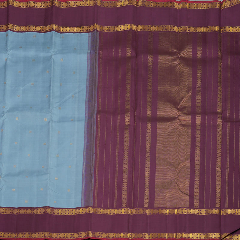 Hayagrivas Handloom Bluish Grey Kanjivaram Silk Saree with Plum Purple Border KBE1106I1-1