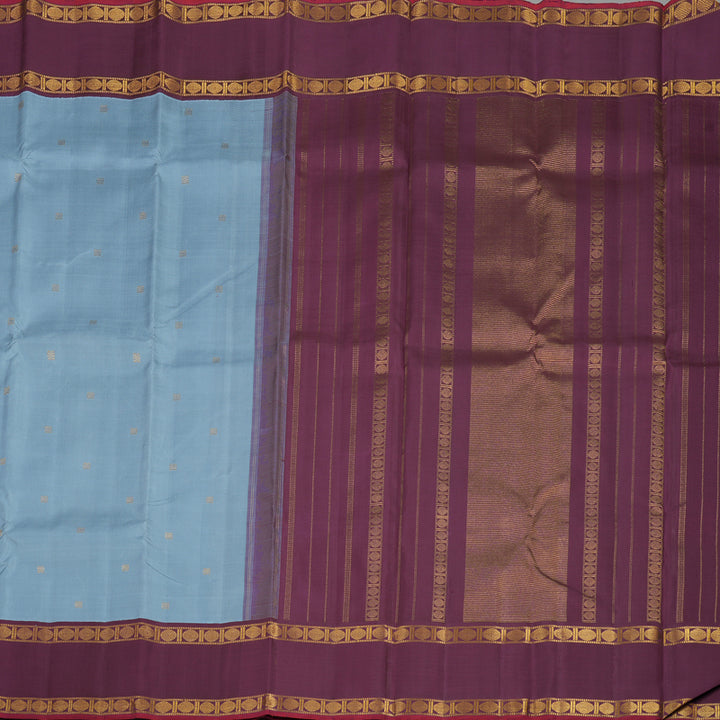 Hayagrivas Handloom Bluish Grey Kanjivaram Silk Saree with Plum Purple Border KBE1106I1-1