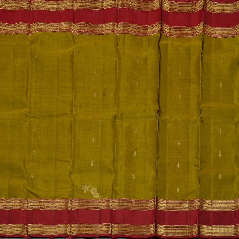 Hayagrivas Sampanga Yellow Handloom Kanjivaram Silk Saree with Wine Red Border KBE110D19-1