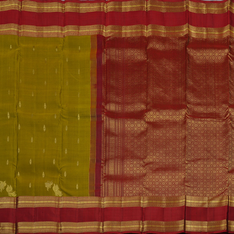 Hayagrivas Sampanga Yellow Handloom Kanjivaram Silk Saree with Wine Red Border KBE110D19-1