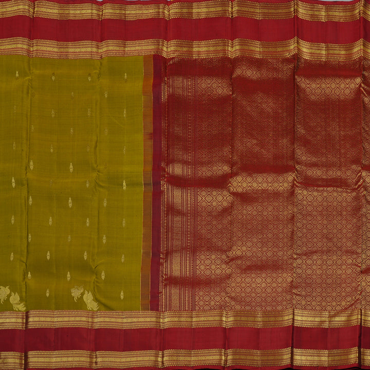 Hayagrivas Sampanga Yellow Handloom Kanjivaram Silk Saree with Wine Red Border KBE110D19-1