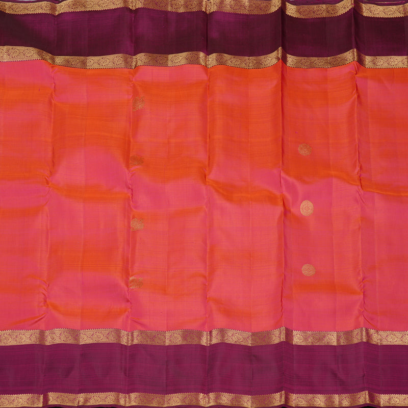 Hayagrivas Orangish Pink Handloom Kanjivaram Silk Saree with Dark Purple Border KBE110D4-2