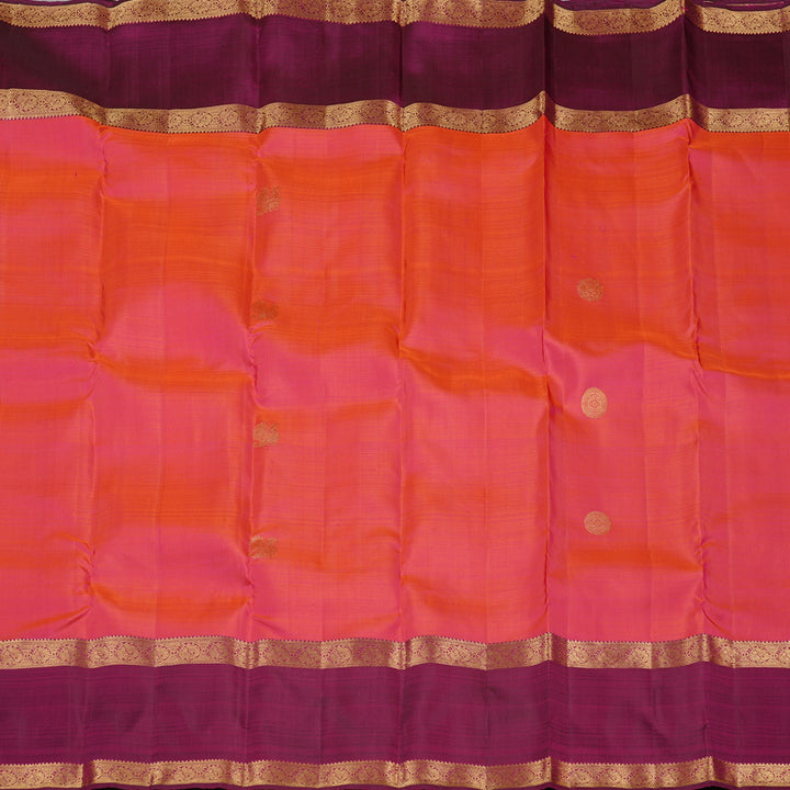Hayagrivas Orangish Pink Handloom Kanjivaram Silk Saree with Dark Purple Border KBE110D4-2
