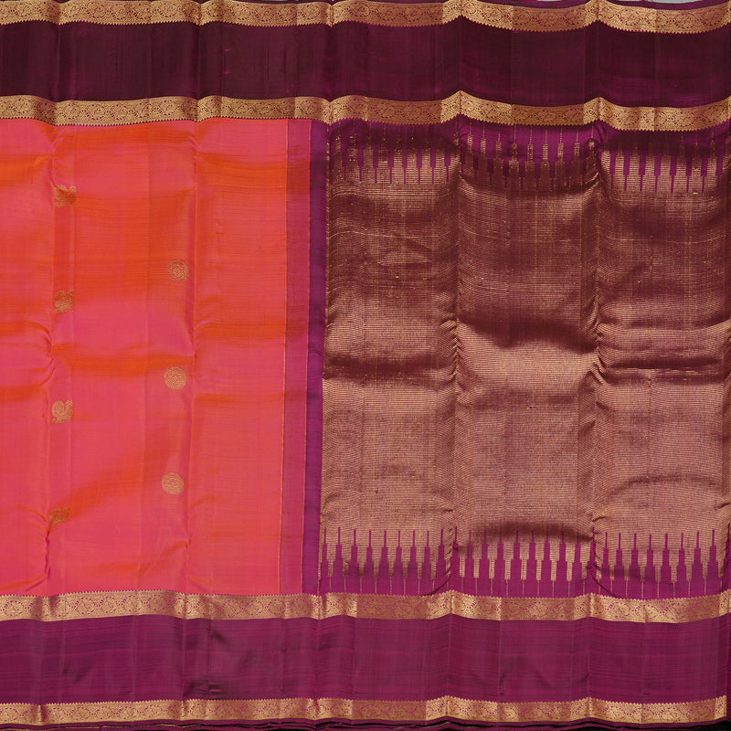 Hayagrivas Orangish Pink Handloom Kanjivaram Silk Saree with Dark Purple Border KBE110D4-2