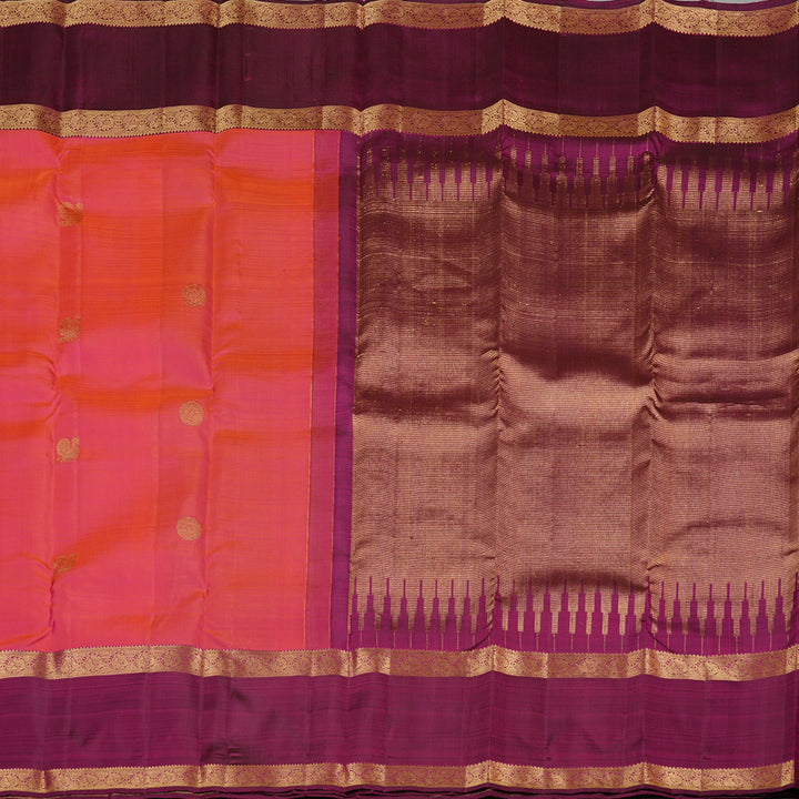 Hayagrivas Orangish Pink Handloom Kanjivaram Silk Saree with Dark Purple Border KBE110D4-2