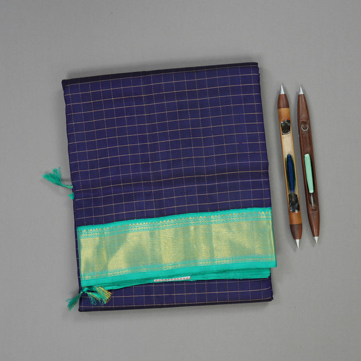 Hayagrivas Handloom Peacock Blue Ten Yards Silk Madisar KBE1111I2-1