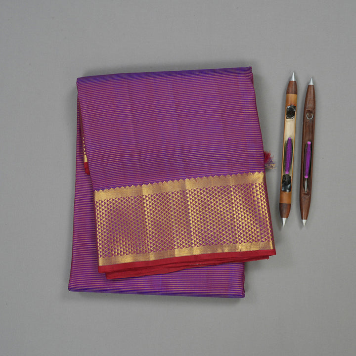 Hayagrivas Handloom Purple Kanjivaram Ten Yards Silk Saree with Purple with Maroon Edging Border KBE1111I4-1