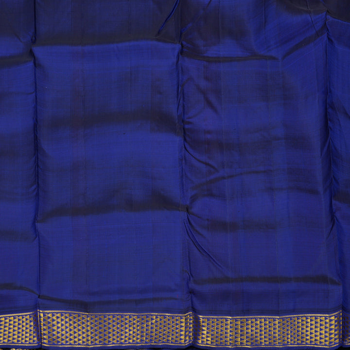 Hayagrivas Handloom Mango Orange Kanjivaram Ten Yards Silk Saree with Ink Blue Border KBE1113I5-1
