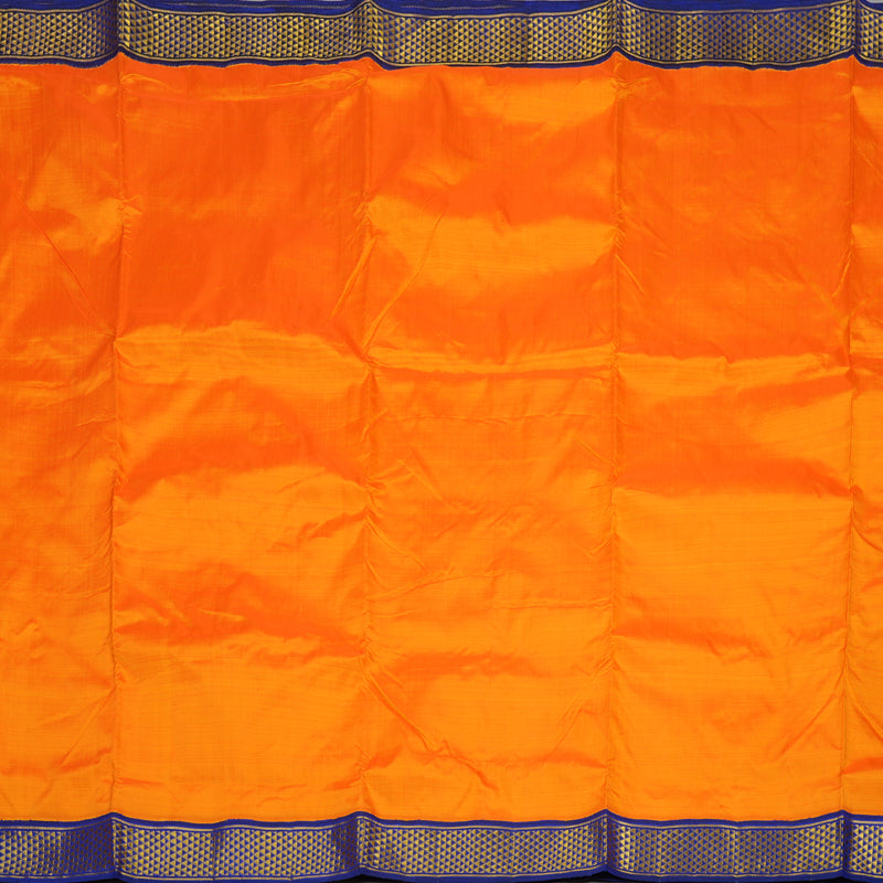 Hayagrivas Handloom Mango Orange Kanjivaram Ten Yards Silk Saree with Ink Blue Border KBE1113I5-1