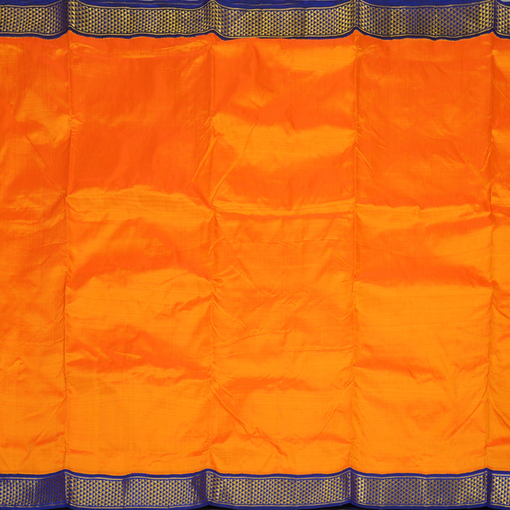 Hayagrivas Handloom Mango Orange Kanjivaram Ten Yards Silk Saree with Ink Blue Border KBE1113I5-1