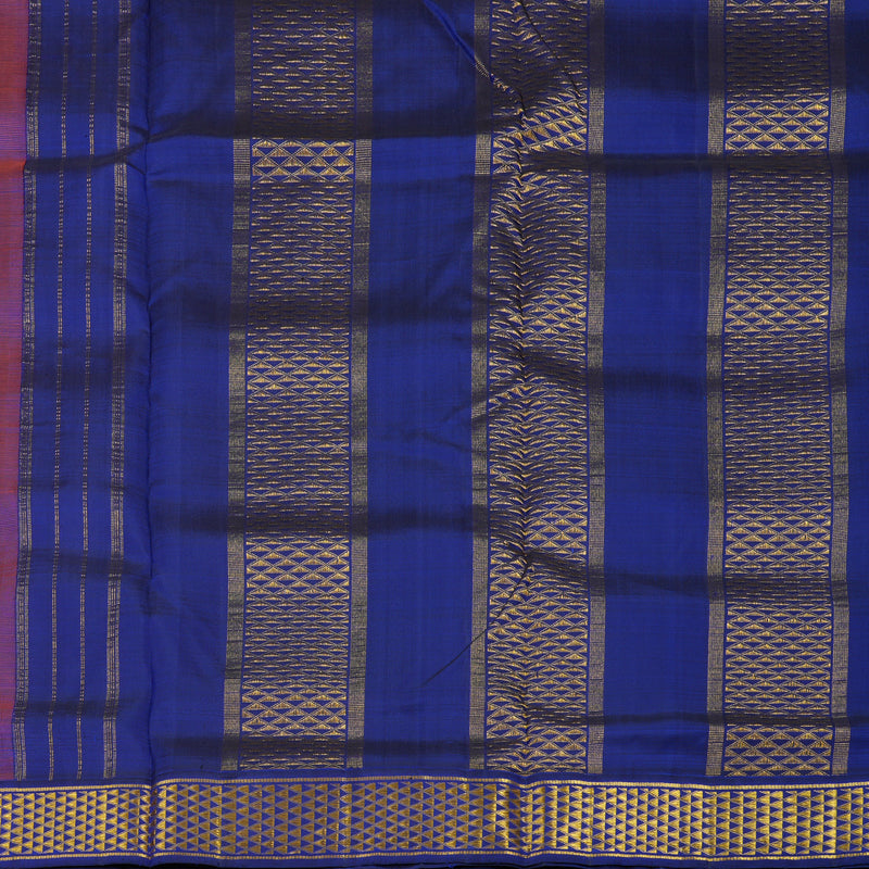 Hayagrivas Handloom Mango Orange Kanjivaram Ten Yards Silk Saree with Ink Blue Border KBE1113I5-1