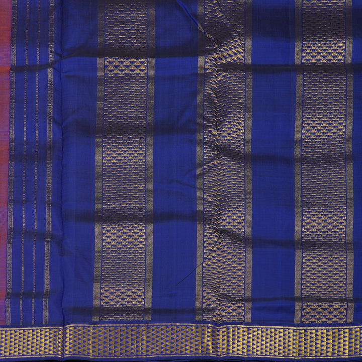 Hayagrivas Handloom Mango Orange Kanjivaram Ten Yards Silk Saree with Ink Blue Border KBE1113I5-1