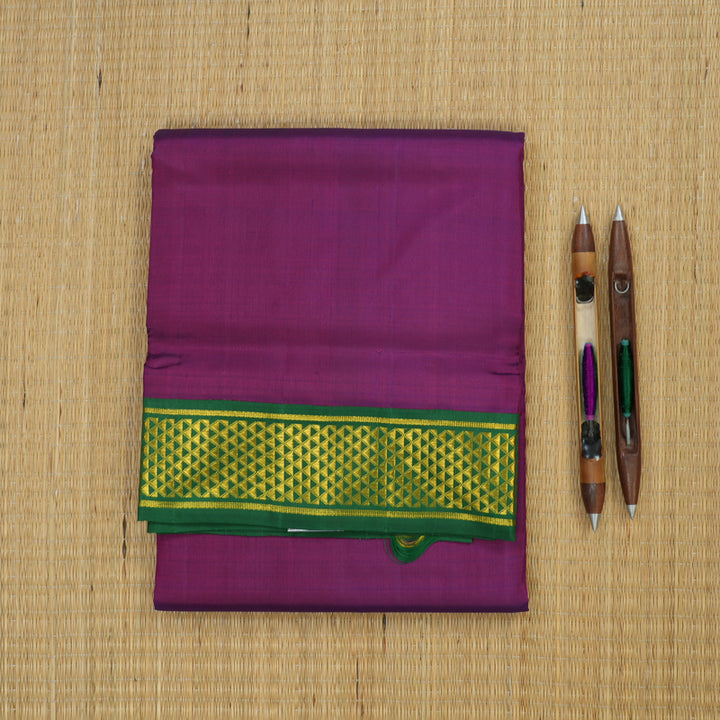 Hayagrivas Handloom Violet Kanjivaram Silk Saree with Dark Green Border KBE1113I6-2