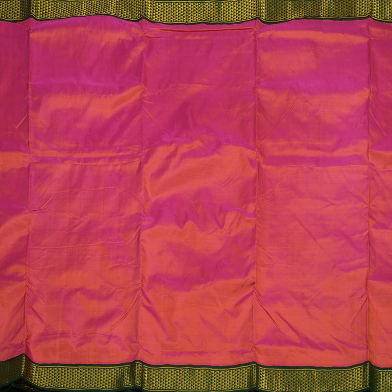 Hayagrivas Handloom Orangish Pink Kanjivaram Ten Yards Silk Saree with Karum Pachai Border KBE1113I7-1