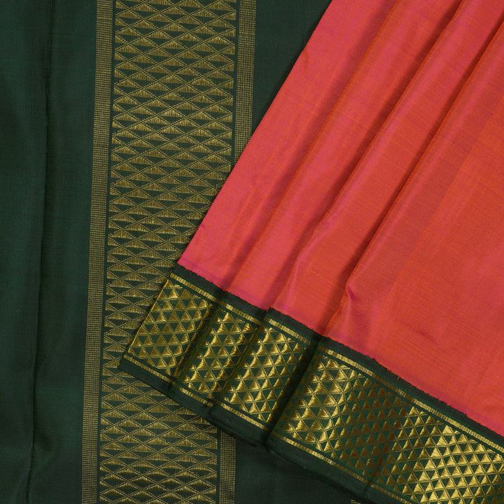 Hayagrivas Handloom Orangish Pink Kanjivaram Ten Yards Silk Saree with Karum Pachai Border KBE1113I7-1