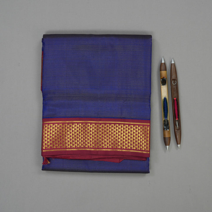 Hayagrivas Royal Blue Pure Ten Yards Silk Madisar with Maroon border KBE1113I9-1