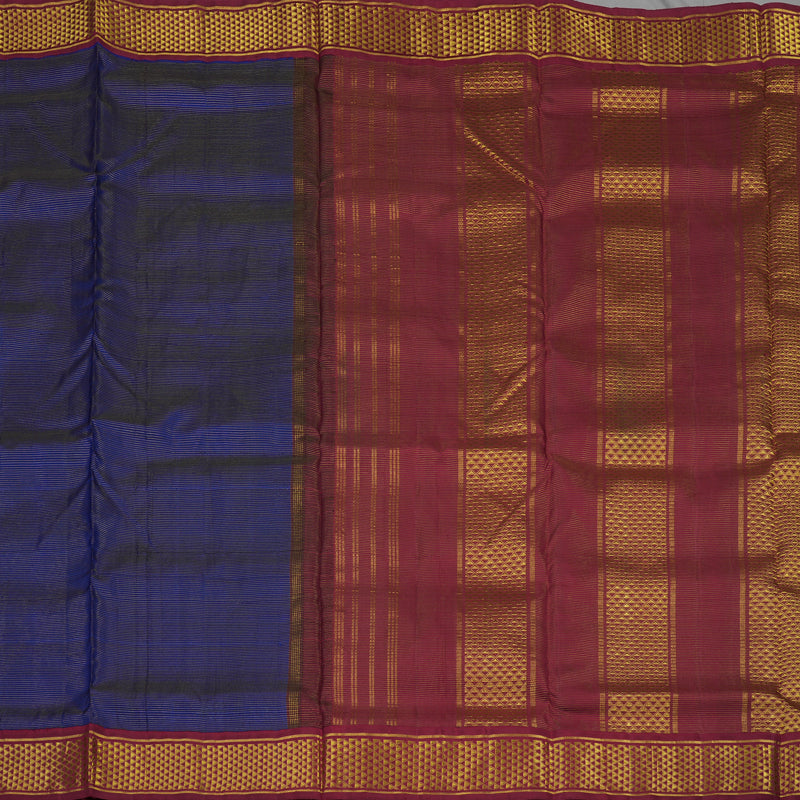 Hayagrivas Royal Blue Pure Ten Yards Silk Madisar with Maroon border KBE1113I9-1