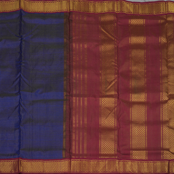 Hayagrivas Royal Blue Pure Ten Yards Silk Madisar with Maroon border KBE1113I9-1