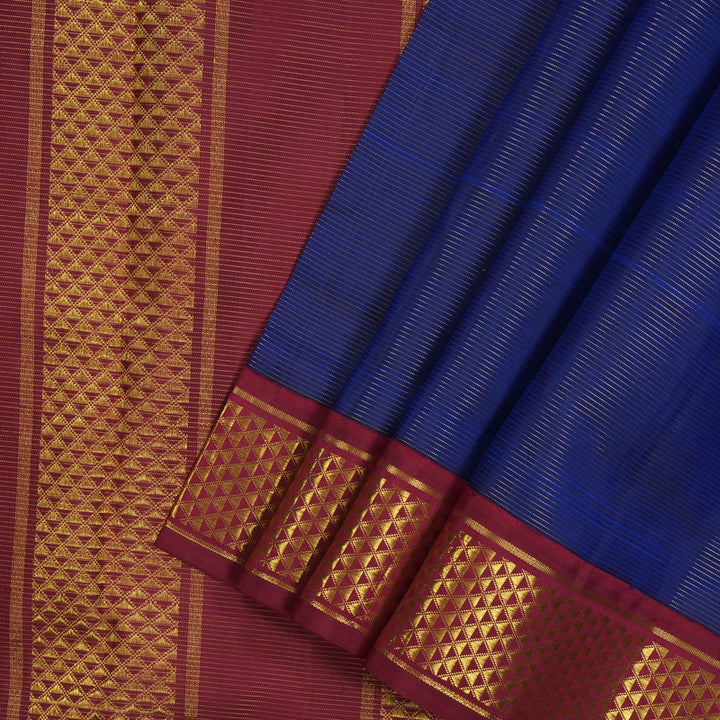 Hayagrivas Royal Blue Pure Ten Yards Silk Madisar with Maroon border KBE1113I9-1