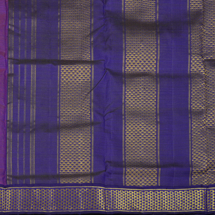 Hayagrivas Handloom Pinkish-Orange Kanjivaram Ten Yards Silk Saree with Purplish Blue Border KBE1113I9-2