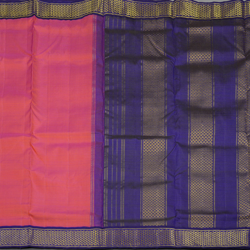 Hayagrivas Handloom Pinkish-Orange Kanjivaram Ten Yards Silk Saree with Purplish Blue Border KBE1113I9-2