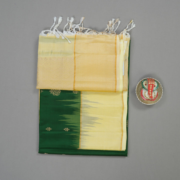 Hayagrivas Handloom Bottle Green Soft Silk Saree with Ivory Border KBE1117I2-2