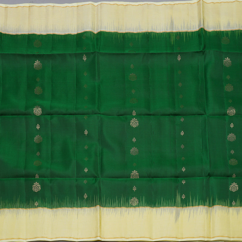 Hayagrivas Handloom Bottle Green Soft Silk Saree with Ivory Border KBE1117I2-2