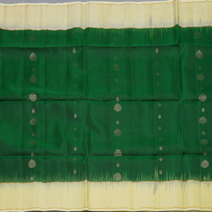 Hayagrivas Handloom Bottle Green Soft Silk Saree with Ivory Border KBE1117I2-2