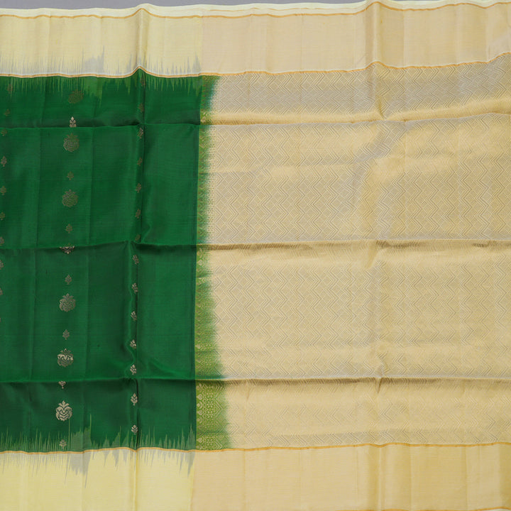 Hayagrivas Handloom Bottle Green Soft Silk Saree with Ivory Border KBE1117I2-2