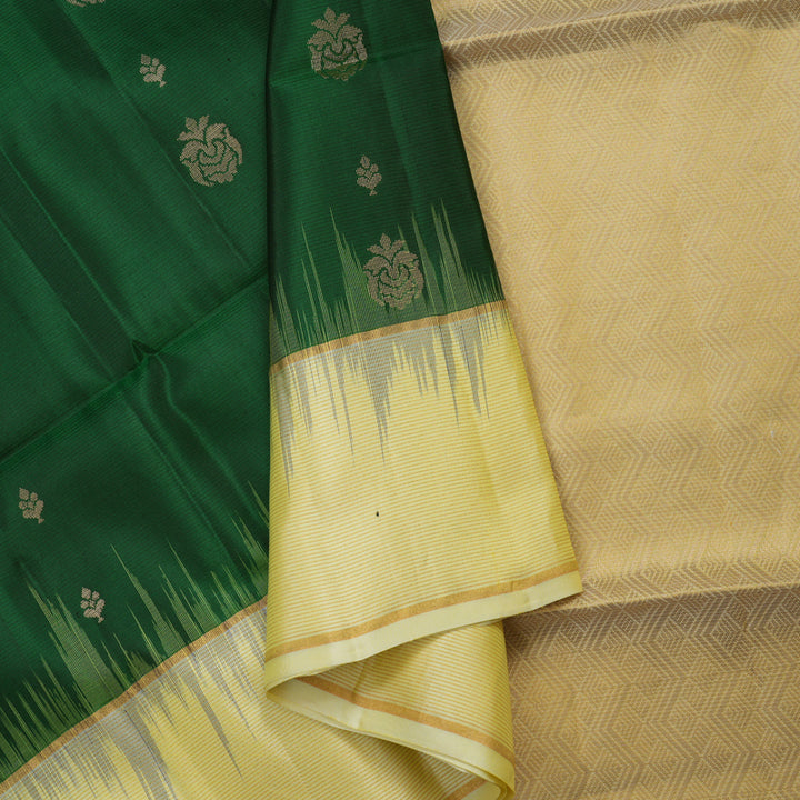 Hayagrivas Handloom Bottle Green Soft Silk Saree with Ivory Border KBE1117I2-2