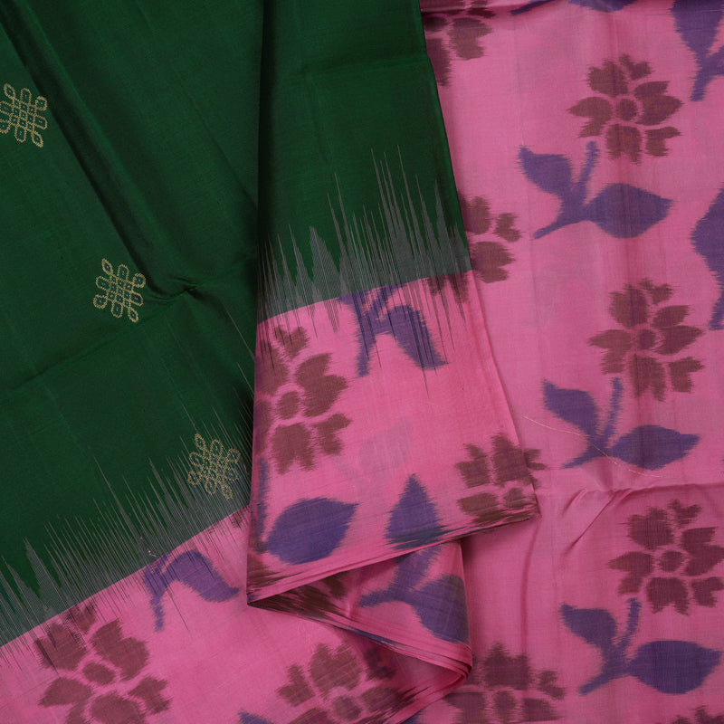 Hayagrivas Bottle Green Pure Ikkat Soft Silk Saree KBE1117I4-2