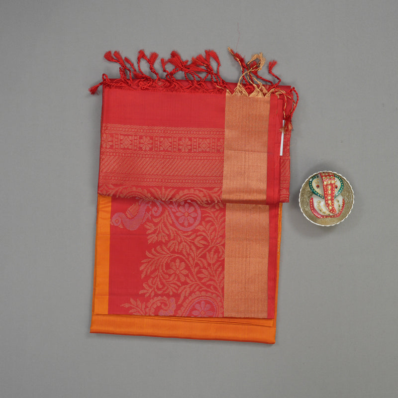 Hayagrivas Handloom Orange Soft Silk Saree with Red Border KBE1118I1-15
