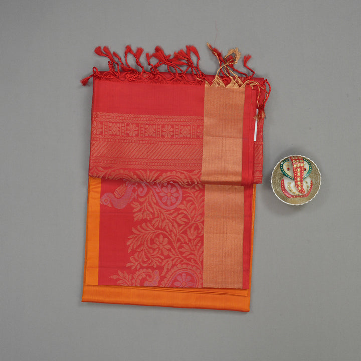 Hayagrivas Handloom Orange Soft Silk Saree with Red Border KBE1118I1-15