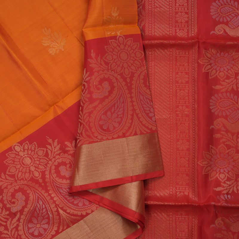 Hayagrivas Handloom Orange Soft Silk Saree with Red Border KBE1118I1-15