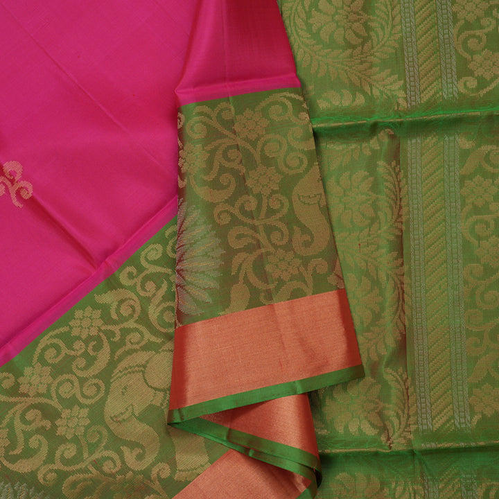 Hayagrivas Handloom Rani Pink Pure Soft Silk Saree with Green Border KBE1118I1-37