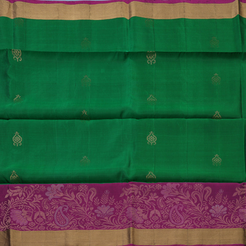 Hayagrivas Dark Green Handloom Soft Silk Saree with Purple Border KBE1118I1-61