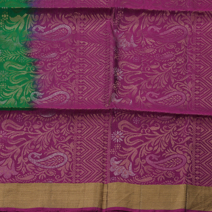 Hayagrivas Dark Green Handloom Soft Silk Saree with Purple Border KBE1118I1-61