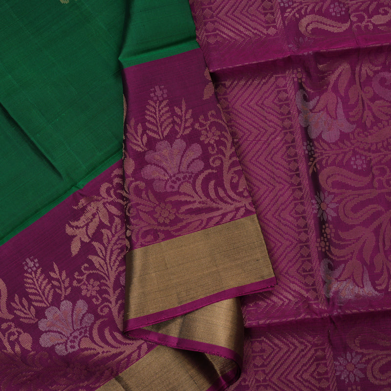 Hayagrivas Dark Green Handloom Soft Silk Saree with Purple Border KBE1118I1-61