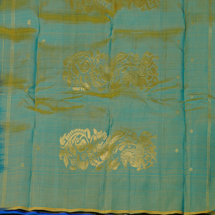 Hayagrivas Sky Blue Handloom Kanjivaram Silk Saree with Dual Tone (Sky Blue With Yellow) Border KBE111D1-2