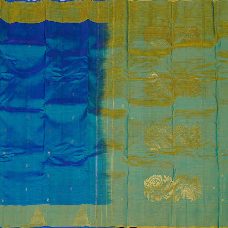 Hayagrivas Sky Blue Handloom Kanjivaram Silk Saree with Dual Tone (Sky Blue With Yellow) Border KBE111D1-2