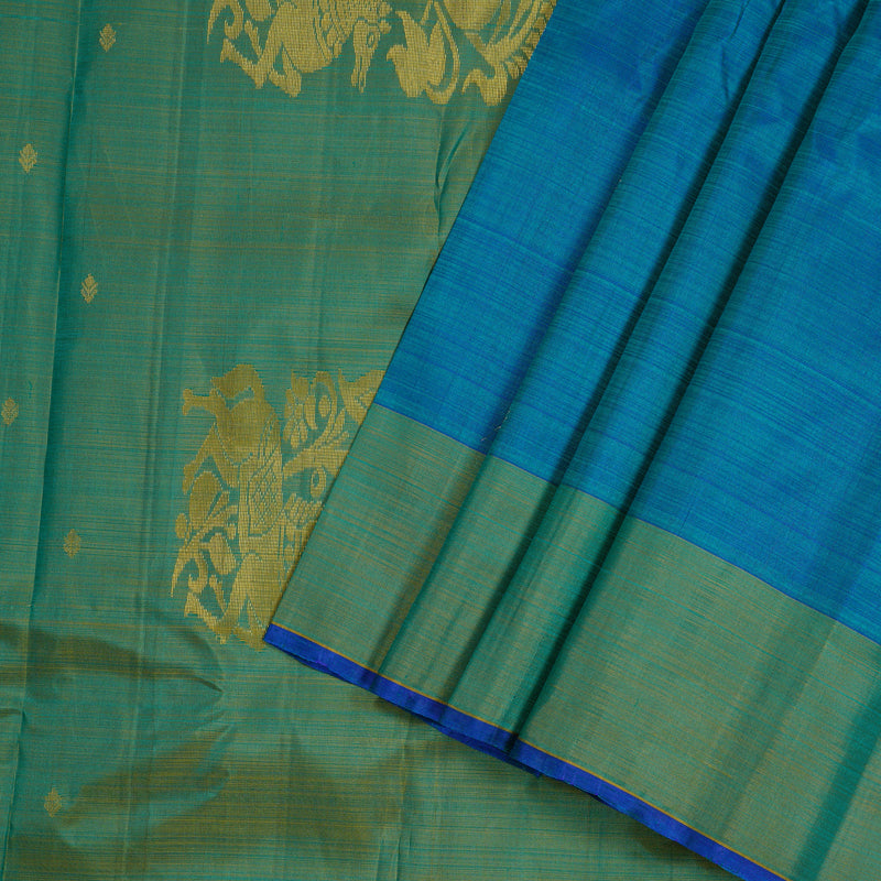 Hayagrivas Sky Blue Handloom Kanjivaram Silk Saree with Dual Tone (Sky Blue With Yellow) Border KBE111D1-2