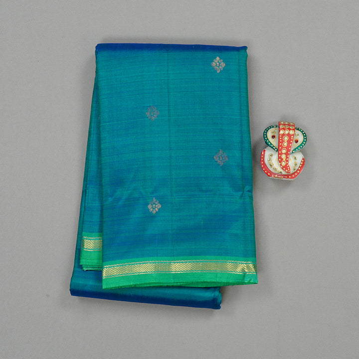 Hayagrivas Peacock Blue Handloom Kanjivaram Silk Saree with Sea Green Border KBE111D2-10
