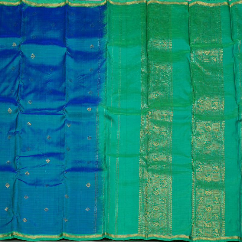 Hayagrivas Peacock Blue Handloom Kanjivaram Silk Saree with Sea Green Border KBE111D2-10