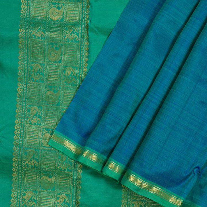 Hayagrivas Peacock Blue Handloom Kanjivaram Silk Saree with Sea Green Border KBE111D2-10
