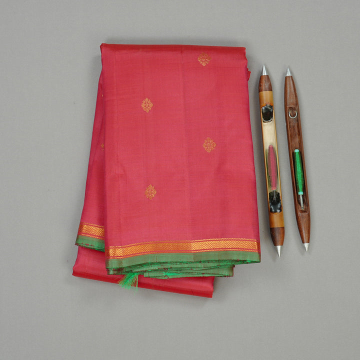 Hayagrivas Tomato Pink Handloom Kanjivaram Silk Saree with Mandhalir Border KBE111D2-7