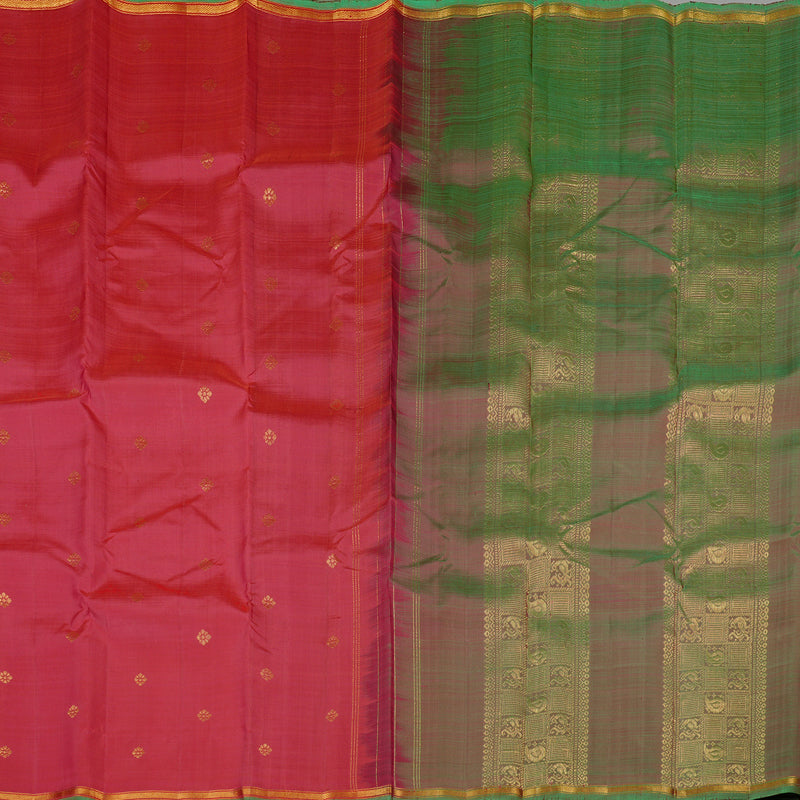 Hayagrivas Tomato Pink Handloom Kanjivaram Silk Saree with Mandhalir Border KBE111D2-7