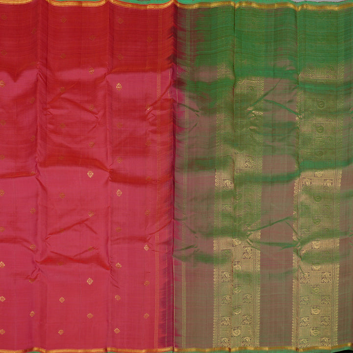 Hayagrivas Tomato Pink Handloom Kanjivaram Silk Saree with Mandhalir Border KBE111D2-7