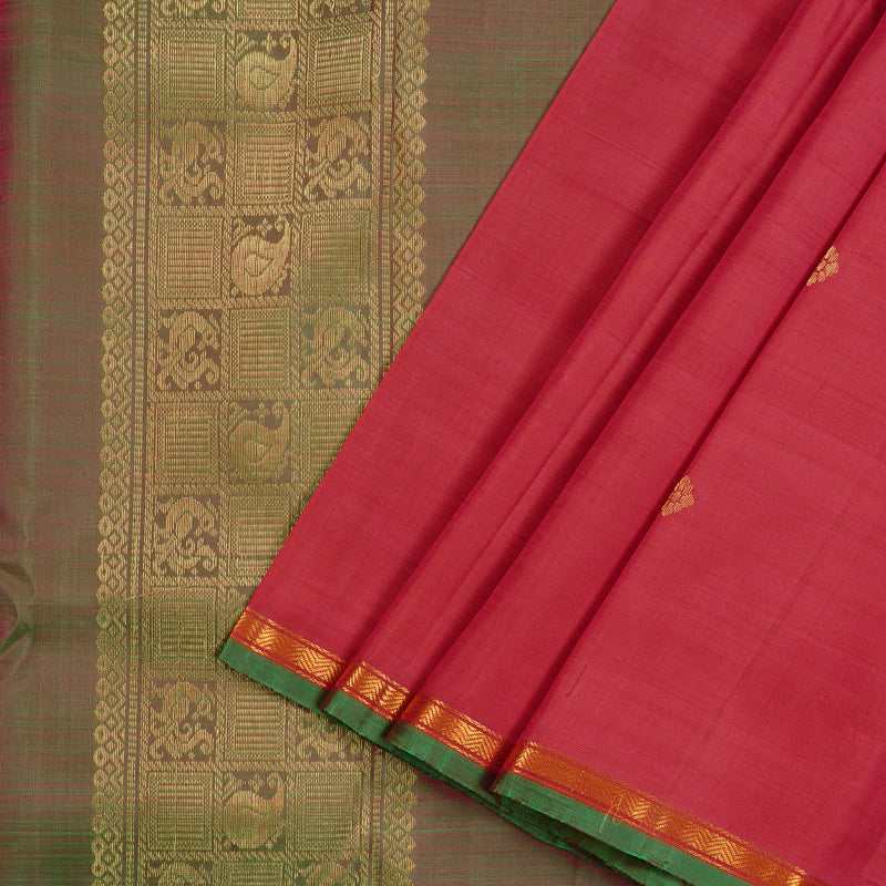 Hayagrivas Tomato Pink Handloom Kanjivaram Silk Saree with Mandhalir Border KBE111D2-7