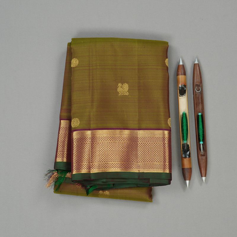 Hayagrivas Sampanga Green Handloom Kanjivaram Silk Saree with Dark Purple Border KBE111D4-3
