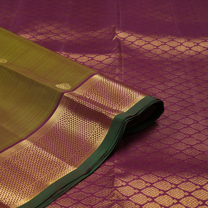 Hayagrivas Sampanga Green Handloom Kanjivaram Silk Saree with Dark Purple Border KBE111D4-3